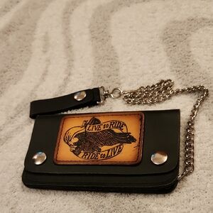 Black Leather Wallet with Chain